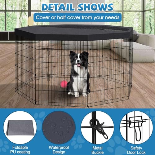 Pet Playpen Dog Pen Foldable Dog Exercise Fence 8 Panels 30 Inch Kennels Pet Playpen Options Ideal for Pet Medium Animals Outdoor Indoor (Playpen with Top Cover) - style: 24'' x 30'' with Top cover