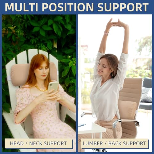 Headrest Pillow for Patio Chaise Lounge, 2 Packs Head Pillow with Elastic Band for Zero Gravity Lounge Chair, Head Neck Rest Pillow Lumbar Pillow, Beige - color: Beige