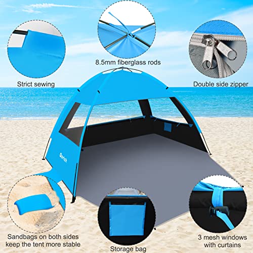 Gorich Beach Tent Sun Shelter for 3/4/6/8/10 Person with UPF 50＋ UV Protection, Lightweight & Easy Setup Beach Shade Canopy, Portable Beach Shade Tent Beach Cabana - color: Dark Shelter-skyblue, size: 4 Person