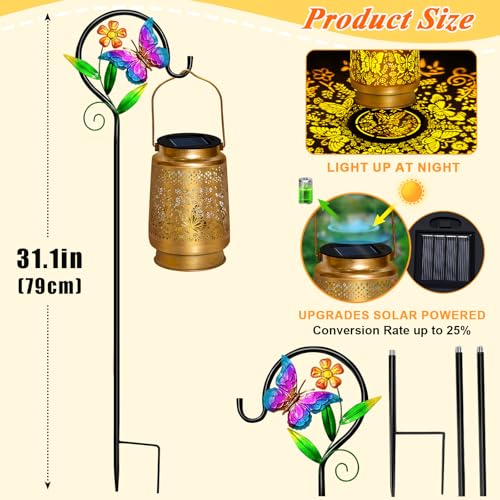 2 Packs Butterfly Solar Lanterns Outdoor Waterproof with Shepherd Hook,Garden Lights Butterfly Decor,Christmas Decorations Birthday Gifts for Women Mom,Hanging Solar Lights Decorative for Patio,Porch - style: 2 packs solar butterfly lanterns