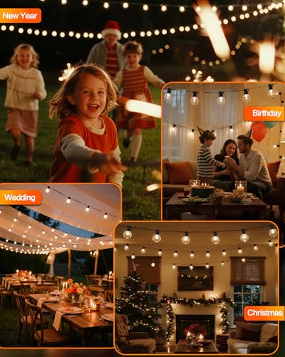 Outdoor String Lights, 16FT 8 G40 Edsion Bulbs Shatterproof Patio Lights Waterproof, Dimmable Connectable Globe Hanging Lights for Outside, Backyard, Bistro, Porch, Deck, Balcony - size: 16FT
