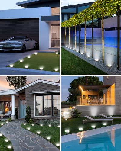 btfarm 16 Pack Solar Lights Outdoor, 8 LED Solar Ground Lights IP65 Waterproof Flat Solar Disc Light, Pathway Lights for Garden Lawn Patio Yard Path Landscape, Cool White - color: Cool White, size: 16 Pack