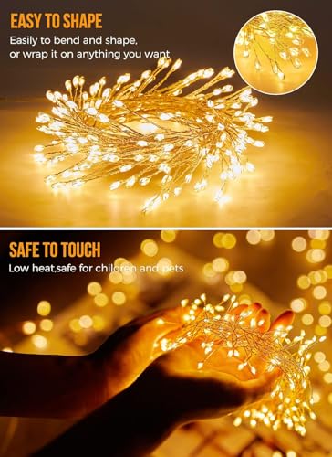 120LED 10FT Solar Fairy Lights Outside Waterproof, 8 Lighting Modes IP65 Outdoor Solar String Lights Outdoor Waterproof Firecracker Twinkle Light for Patio Yard Garden Party Decorations, Warm White - color: Warm White, size: 9.8Ft