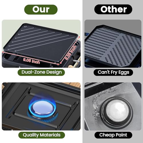 OGERY 2-Burner Foldable Camping Stove with Griddle (Textured & Smooth) and Carrying Bag, Portable Propane Camp Stove with 2 Adjustable Burners & Piezo Ignition, for Camping Tailgating Essentials Gear - color: Black