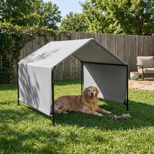 4x4 x3.3FT Weatherproof Dog Shade Shelter,Extra Large Dog House Outdoor with Upgraded Doors for Outside, UV Resistant Sun Rain Canopy Pet House for Large Dogs, Large Dog Tent Outdoor, Dark Grey
