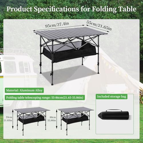 Adjustable Height Aluminum Folding Camping Table，Folding Grill Table，for Outdoor, Camping, Beach, BBQ, Patio, and Picnic, Durable & Waterproof with Carrying Bag (Trumpet) - size: Trumpet