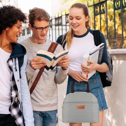 BALORAY Lunch Bag for Women Men Insulated Lunch Box for Adult Reusable Lunch Tote Bag for Work, Picnic or Travel(Black White Stripes) - color: Black white stripes, size: M