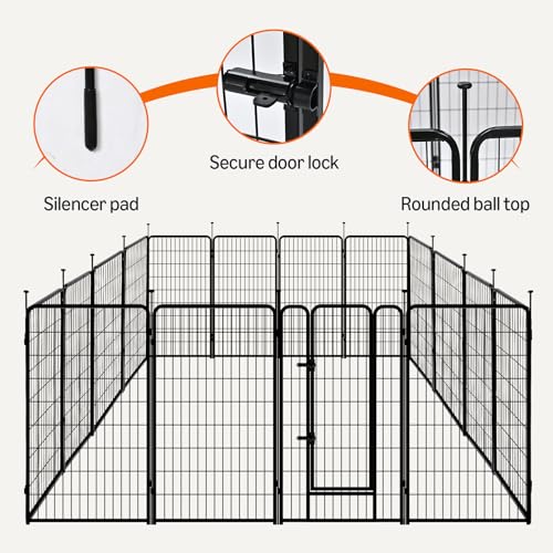 Amazon Basics Dog Playpen, 16 Panels Metal Fence with Door, Foldable for Indoor and Outdoor Use, Suitable for Small to Medium Sized Dogs, 42 Inch Height, Black - style: 16pcs-42"