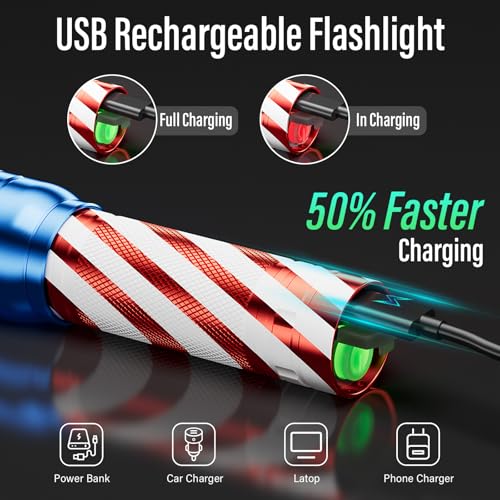 RECHOO Rechargeable Flashlight 1 Pack, Bright Military Grade Torch Light High Lumens with Adjustable Focus & 3 Lighting Modes, Portable Waterproof Led Flashlight for Camping Home, Gifts for Man Kids - color: American flag, size: 1 Pack