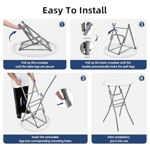 Byliable 28in Cocktail Table White High Top Folding, Round Portable Bar Height Folding Table with Removable Legs, Indoor Outdoor Banquet for Parties, Commercial, Speech, School - color: White, size: 28×43 in