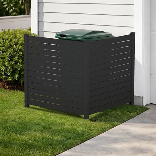 Kozyard 50" W x 48" H Outdoor Privacy Screens Aluminum Post, Air Conditioner Fence Panels, Pool Equipment Enclosure, Trash Can Screens Fence Kit for Outside Backyard Patio(Black/2Panels) - color: 2Black Panels/DarkGray Frame