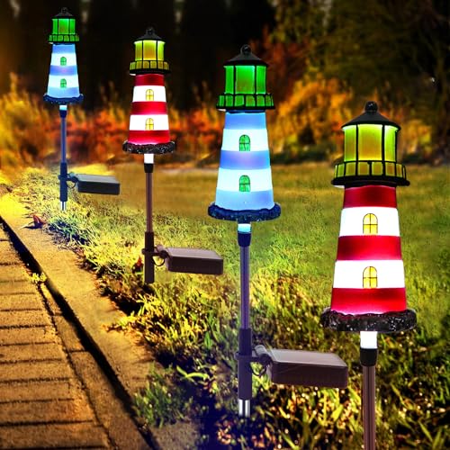 Solar Powered Waterproof Garden Lights 4 Pack – Lighthouse Design for Outdoor Garden Lighting, Backyard Decorations & DIY Backyard Patio, Must-Have for Patio Lovers - color: 4 Pack