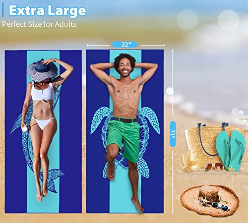 2 Pack Microfiber Lightweight Beach Towel 71"x32" Oversized Extra Large Thin Sand Free Towels Travel Swim Pool Yoga Gym Camping for Adults Women Men Beach Essentials Accessories Vacation Gift - color: Turtle Dolphin