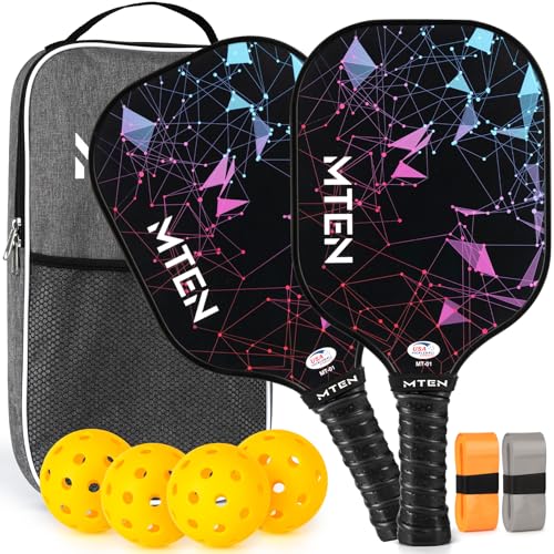 Pickleball Paddles Set of 2 or 4, or Single Paddle – USAPA Approved Fiberglass Surface Pickleball Rackets Set for Men & Women - color: Black*2