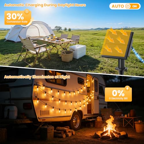 50FT Solar String Lights Outdoor Waterproof IP65 with USB-Charging , Solar Powered LED Patio Lights with 25+2 Shatterproof ST38 Edison Bulbs, Hanging Lights for Outside Backyard Garden Bistro Gazebo - size: Solar-50ft
