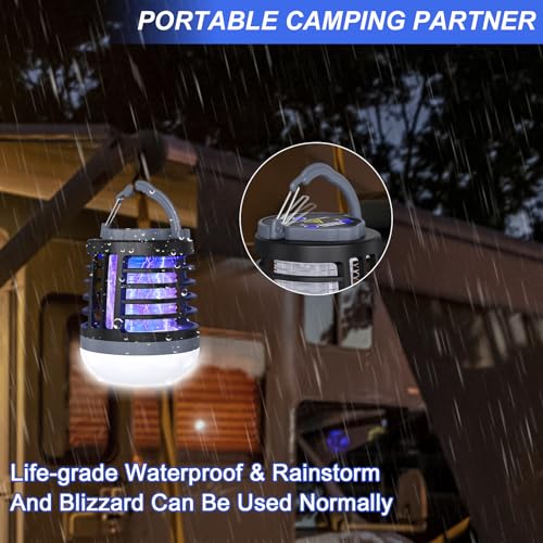 3 in 1 Indoor Bug Outdoor Mosquito Zappers, USB Rechargeable Mosquito Killer Portable Waterproof, LED Lantern Fly Zappers Camp Light Emergency Light for Home, Backyard, Camping Patio - 2 Pack