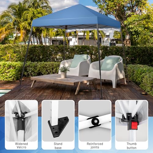 Outvita 6'x6' Pop Up Canopy Tent Commercial Instant Gazebo Tent, Waterproof & UV Protection Canopy Tent with Slant Legs & 1pc sidewall for Party Wedding Birthday BBQ Events - style: 6x6-blue