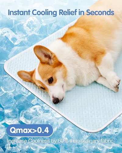 Dog Cooling Mat - Instant Cooling Pet Bed for Dogs & Cats, 6-12°F Drop, Non-Toxic & Machine Washable, Anti-Slip Bottom, Cool Mat for Indoor & Travel Use Light Blue 42" x 28" - color: Light Blue, size: XL (42" x 28")