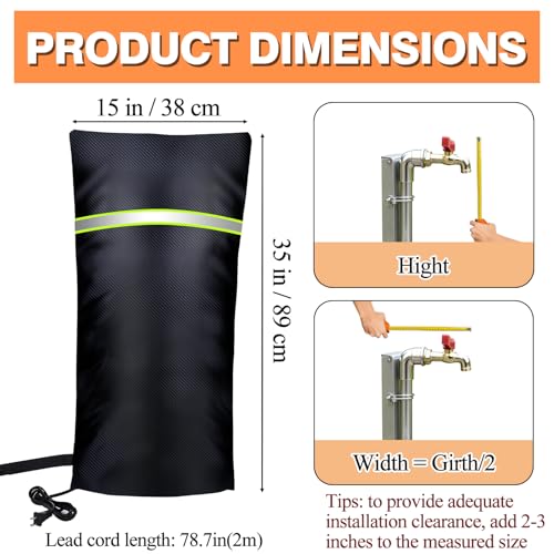 Heated Outdoor Faucet Covers for Winter, 35 X 15 Inches Outdoor Anti Freeze Water Spigot Hose Bib Cover Heater Faucet Socks for Garden Lawn Faucet Insulated Spigot Protector, Black - size: 35" H X 15" W