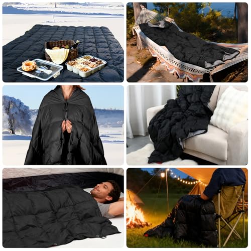 Down Camping Blanket - Lightweight, Packable, Warm & Puffy Outdoor Travel Quilt for Sleep, Hiking, Backpacking, Stadium, Festivals, Water-Resistant Sleeping Bag 55"x79" - color: Midnight Black, size: 1LB 6OZ / 79" x 55"