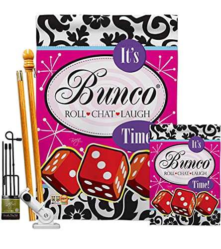Its Bunco Time Garden House Flags Kit Interests Game Night Dice Poker Bingo Hobbies Leisure Activity Small Decorative Gift Yard Banner Made In USA 28 X 40 - size: 1 x House & 1 x Garden Flags Set w/ Hardware
