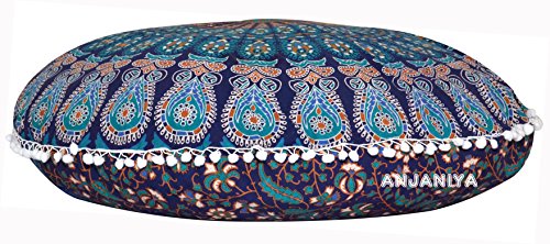 32" Peacock Mandala Bohemian Yoga Meditation Floor Pillow Cover Comfortable Home Car Bed Sofa Cushion Couch Seating Large Zipped Throw (32 inches, Blue Green) - color: Blue Green