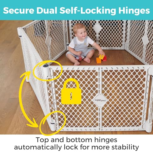 Toddleroo by North States - Superyard Duo Extra Wide Baby Gate & Play Yard: 6 Panel Playpen - Included Wall Mount Kit - Made in USA - 38.5 to 201 Inches W - 26 Inches T - Light Gray - color: Light Gray, size: 26 Inch