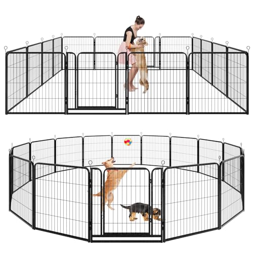 Kfvigoho Dog Playpen Outdoor Extra Wide 16 Piece Panels Heavy Duty Dog Fence 32" Height Anti-Rust with Doors Portable for RV Camping Yard, Total 42FT, 140 Sq.ft, Snowy Black - style: 32"W x 32"H