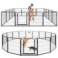 Kfvigoho Dog Playpen Outdoor Extra Wide 16 Piece Panels Heavy Duty Dog Fence 32" Height Anti-Rust with Doors Portable for RV Camping Yard, Total 42FT, 140 Sq.ft, Snowy Black - style: 32"W x 32"H