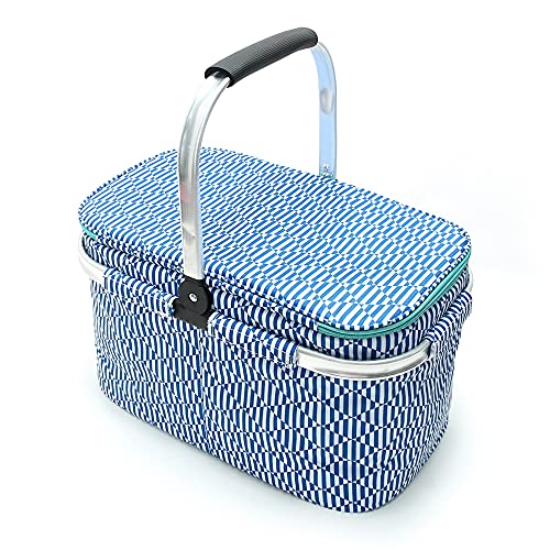Insulated Picnic Basket 26L Portable Collapsible Market Leakproof Tote with Aluminum Handle for Camping, Shopping, Travel, Large Size (Blue) - color: Blue