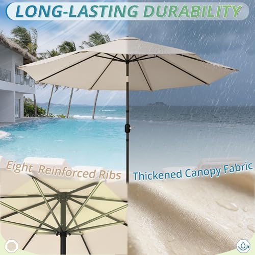 LUE BONA 10FT Patio Umbrella, Waterproof Outdoor Market Umbrella with Easy Crank & Tilt, Patio Table Umbrella for Deck Garden Backyard Pool, Beige - color: Beige