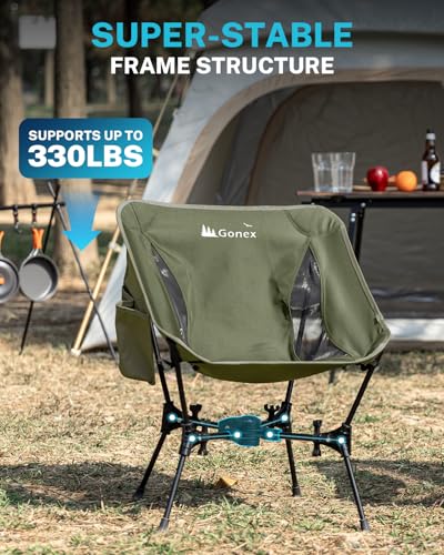 Gonex Portable Camping Chair, The 5th Gen Ultralight Compact Backpacking Foldable Lightweight Folding Chair for Outdoor Camp Hiking Beach Picnic Concert, Supports 330lbs (Army Green, 2 PCS) - color: Army Green 2pcs