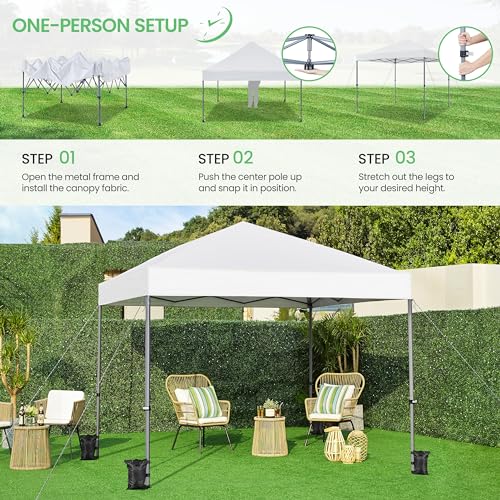 Yaheetech 8x8 Pop Up Canopy Easy Set-up Tent, Portable Outdoor Canopy Instant Tent, Commercial Gazebo with Wheeled Carry Bag & 4 Sandbags for Home, Party & Outdoor Activities, White - color: White, size: 8x8