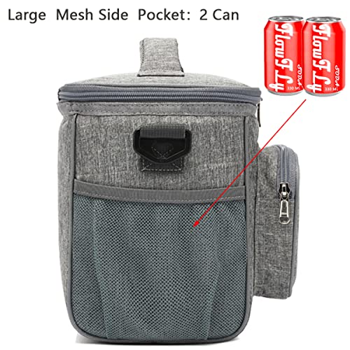 FlowFly Insulated Reusable Lunch Bag Adult Large Lunch Box for Women and Men with Adjustable Shoulder Strap,Front Zipper Pocket and Dual Large Mesh Side Pockets,Grey - color: Gray