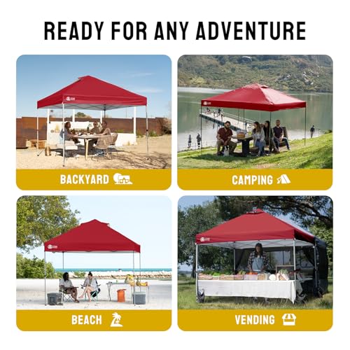 CROWN SHADES 12x12 Pop Up Canopy Outside Canopy, Patented One Push Tent Canopy with Wheeled Carry Bag, Bonus 8 Stakes and 4 Ropes, Red - color: Red, size: 12x12