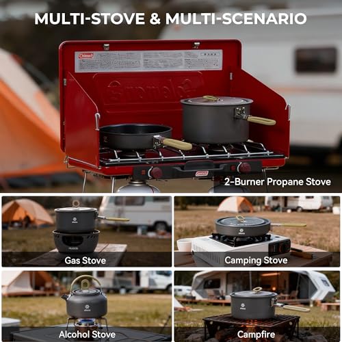 Alocs Camping Cookware Set - Lightweight Camping Pots and Pans - Portable Outdoor Cookware with Kettle - Camping Cookware Mess Kit for 2 - style: Signature Series (4-piece)