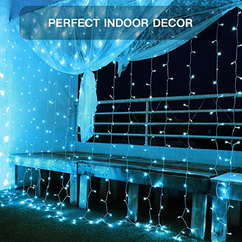 suddus Curtain Lights for Bedroom, 200 Led 6.5ft x 6.5ft Hanging String Lights Outdoor, Fairy Curtain Lights for Backdrop, Window, Wall, Wedding, Party, Garden, Porch, Birthday Decor Aqua - color: Auqa, size: USB-200 LED