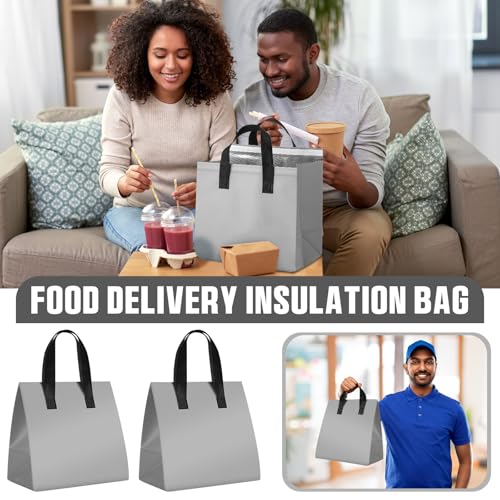 Kacctyen 50 Pcs Insulated Take Away Bags Bulk Thermal Insulation Food for Coffee Milk Tea Pizza Hot Cold Food Delivery Cooler Bag for Catering Restaurant Grocery Picnic, 9.5" x 9.5" x 6"(Grey) - color: Grey