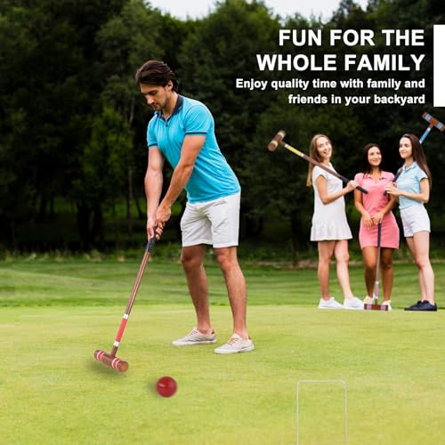 Six Player Croquet Set, 28’’ Croquet Set with Wooden Mallets/Colored Ball/Wickets/Stakes for Adults/Teenager/Family-Perfect for Lawn/Backyard Game/Park (Mahogany Color) - color: Classic Mahogany-with Grip Tape