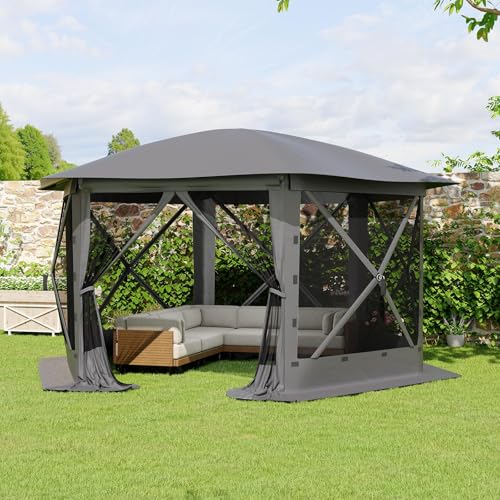 GarveeLife 13x13FT 6-Sided Pop Up Gazebo Tent，One-Push Setup Canopy Tent with Removable Canopy Top & Wind Cloths, Outdoor shelter for Camping, Backyard Parties, Outdoor Events - Grey - color: Gray, size: Removable Top - 13ft