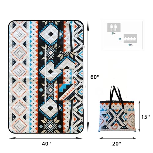 Outdoor Packable Picnic Blanket with Zipper Folds into Tote Bag with Large Storage and Shoulder Strap, Waterproof Sandproof for Lawn Beach Hiking Camping (colorful2, Small) - color: Colorful2, size: Small