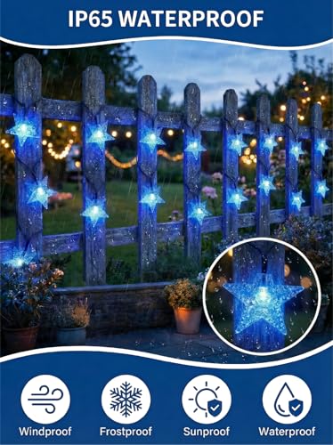 Solar Twinkle Star String Lights Outdoor Indoor Waterproof 39FT 100 LED Solar Powered Fairy Lights with 8 Lighting Modes Christmas Decor for Camping Tree Party Yard Wedding Garden (Blue) - color: Blue