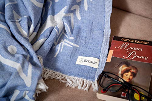 Bersuse 100% Cotton Kona XL Throw Blanket Turkish Towel Beach Blanket - Beach Camping Essentials - 75x90 Inches, Grey Blue - color: Grey Blue