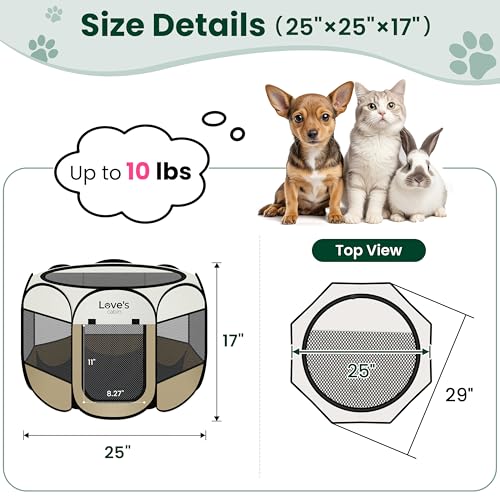 Love's cabin Pet Puppy Dog Playpen, Small Dog Tent Crates Cage Indoor/Outdoor, Portable Playpen for Cat, Foldable Pop Up Dog Kennel Playpen with Carring Case, Removable Zipper Top, Khaki - color: Khaki, size: 25.0"L x 25.0"W x 17.0"H