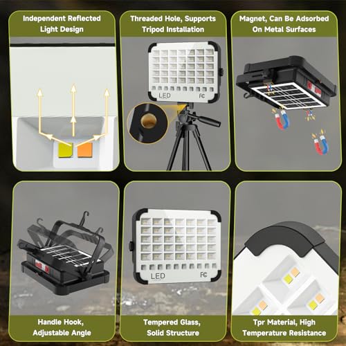 200W LED Solar Work Light Rechargeable, Sinear 20000LM Magnetic Portable Light, 20000mAh with 5 Modes, IP66 Waterproof for Outdoor Camping, Car Repair, Building, Workshop, Garage, Emergency