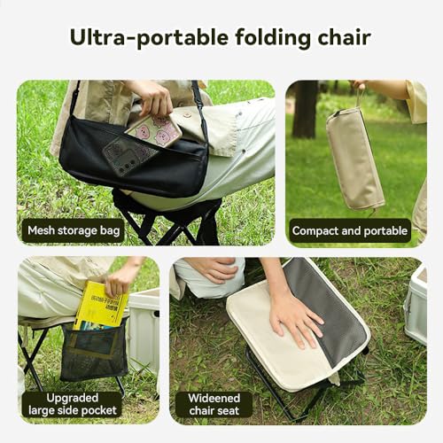2 Pack Portable Folding Stools, Collapsible Backpack Stool with 3 Storage Pouches, Camping Chair Outdoor Seats Foot Rest, Ultralight for Hiking, Fishing, Camping, Festivals, Large 13"x10.62"x12.2"