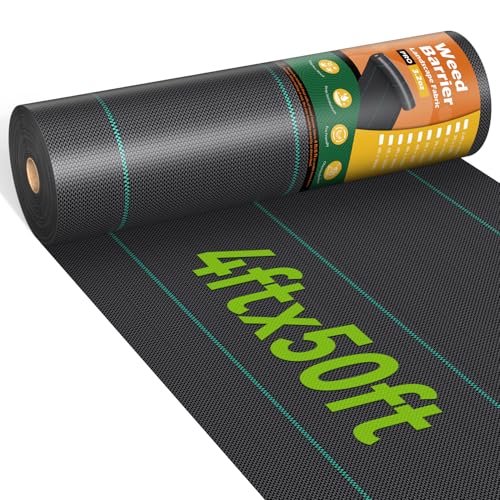iropro 4ftx50ft Weed Barrier Landscape 3.2oz Fabric Heavy Duty, Woven Weed Control Cloth, Woven Geotextile Fabric for Underlayment, Gardening Ground, Commercial Driveway Weed Block Cover Mat - size: 4ft x50ft
