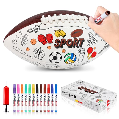 Size 6 Color Your Own Football Brown DIY Custom Craft Kit with Pump 12 Markers Personalized Youth Toddler Training Paint Your Own Toy Creative Gift for Kids (Brown Foorball, 6) - size: 6, style: Brown Foorball