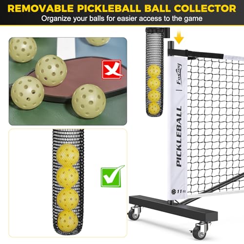 Pickleball Net with Wheels, Portable 2-in-1 Pickle Ball Net with Ball Collector,22FT Regulation Size & 11FT Half Court Size, Carry Bag, Steady Metal Frame for Outdoor Indoor Driveway - color: Black&White