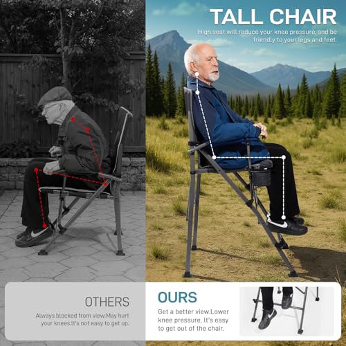 EVER ADVANCED Tall Camping Folding Chair 31", Portable Directors Chair, Bar Height Camping Chair with Carry Bag and Footrest, Armrest, Heavy Duty Supports 300 Lbs Grey - color: Grey, style: Fabric
